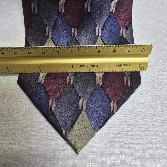 COCKTAIL COLORS GEOMETRIC DIAMOND BLOCK GOLD GREEN BLUES MENS TIE SILK - Picture 3 of 6
